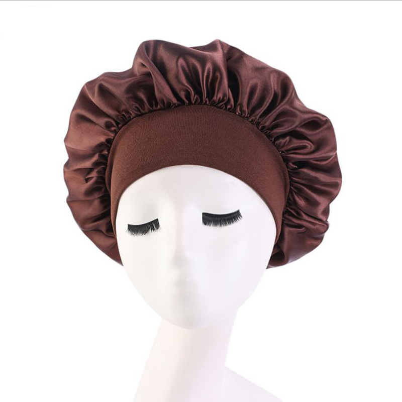 Women&#39;s Satin Solid Wide-brimmed Sleeping Night Sleep Cap Hair Care Bonnet Nightcap Shower Cap For Women Men Unisex Cap Bonnet: 10 Coffee