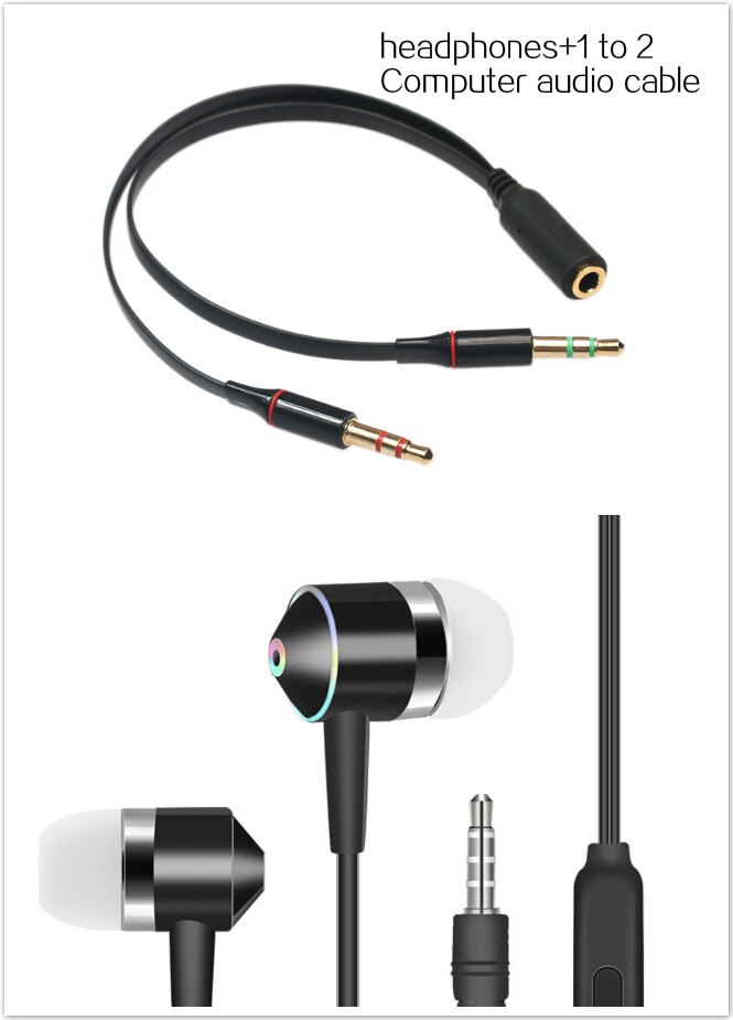 5/2/1Pcs 3.5MM Audio Cable Transfer Headset Conversion Cable 1 To 2 Computer Audio Cable +In-ear Mobile Phone Headset: 02
