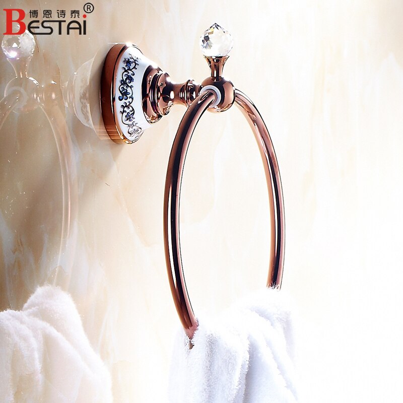 Toallero antiguo para baño, toallero de cristal pulido cepillado, toallero sólido de latón montado en la pared, toallero, anillo rosa dorado plateado