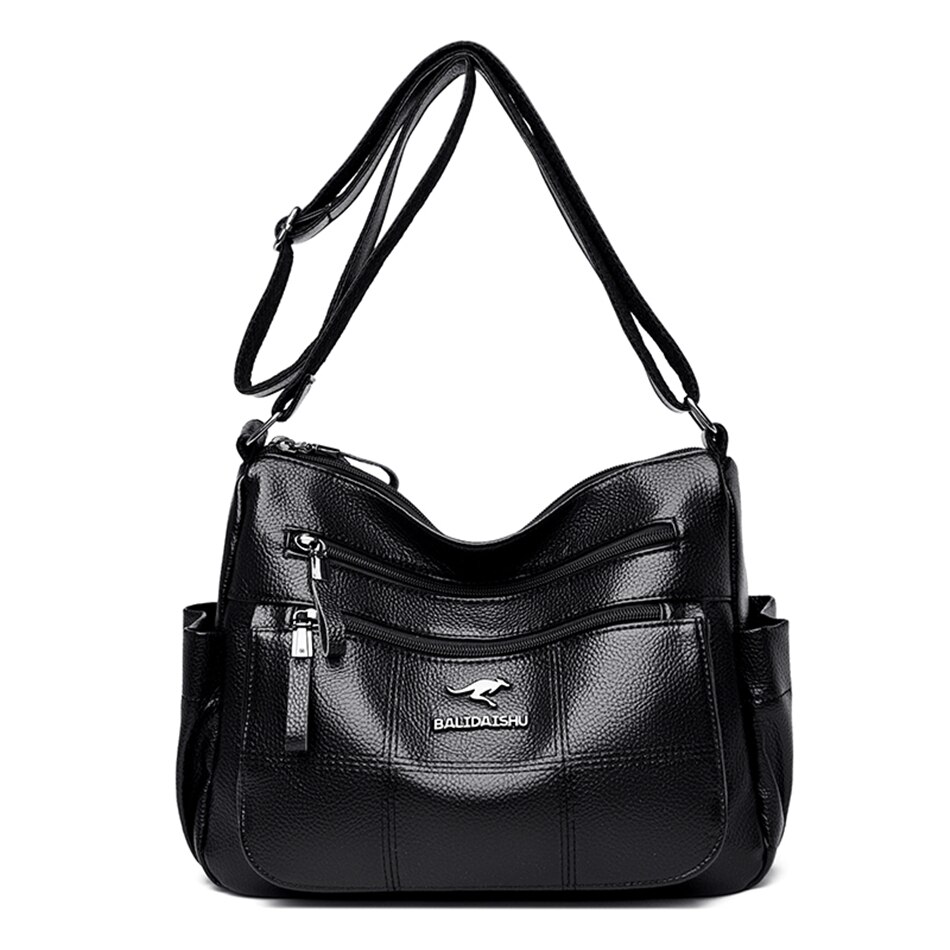 Lederen Luxe Handtassen Vrouwen Tassen Super Dames Schoudertas Crossbody Tassen Voor Vrouwen Vele Pocket Sac: Black