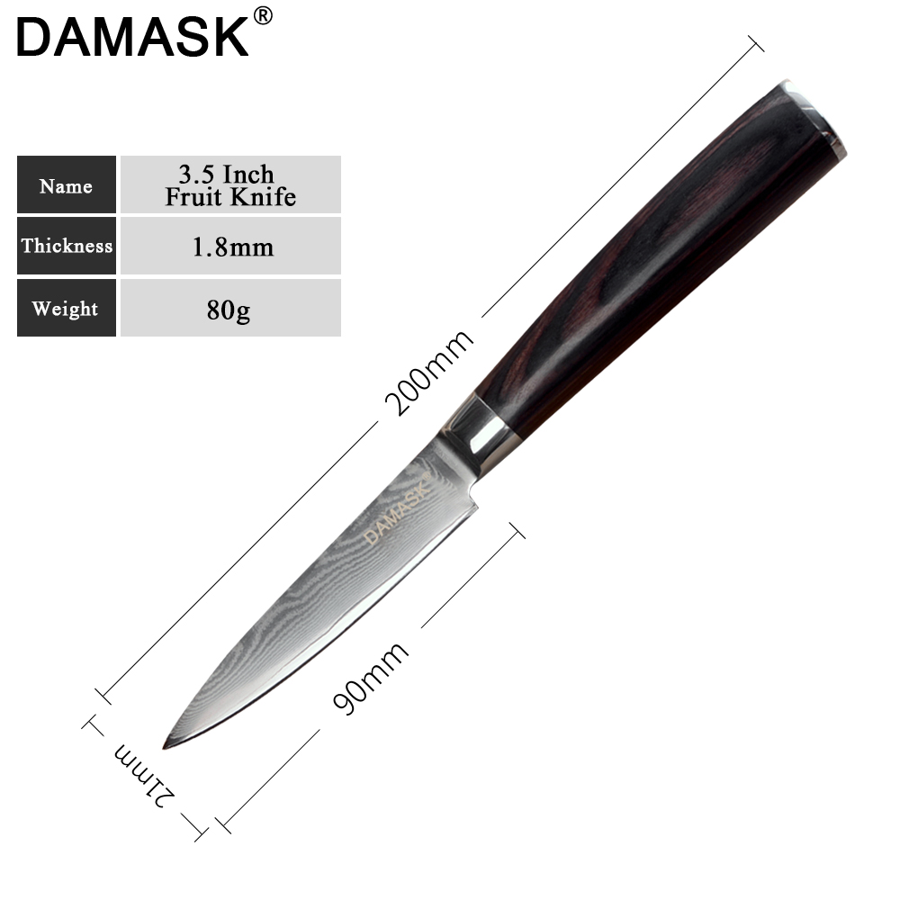 DAMASK Santoku Damascus Steel Knife High Hardness G10 Color Wood Handle Japan Kitchen Knives Meat Cleaver Slicing Chef Knives: 3 inch Paring