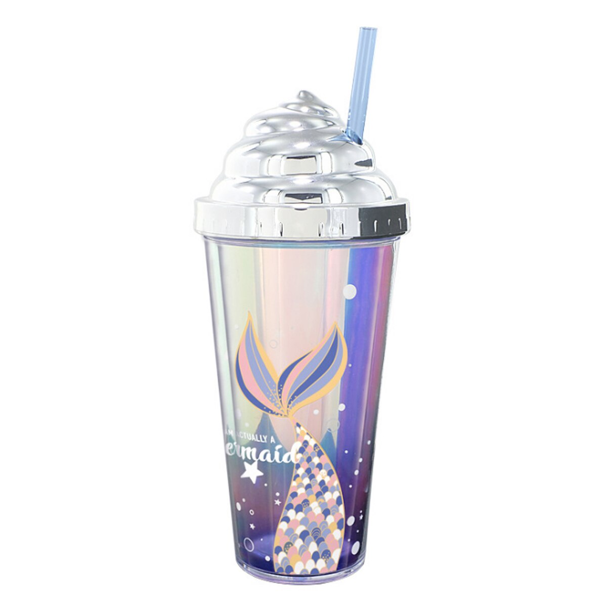 Summer Straw Cup with Sealing Cover, Double-Layer Reusable Tumbler Cup with Mermaid Patterns, BPA Free Arrivals