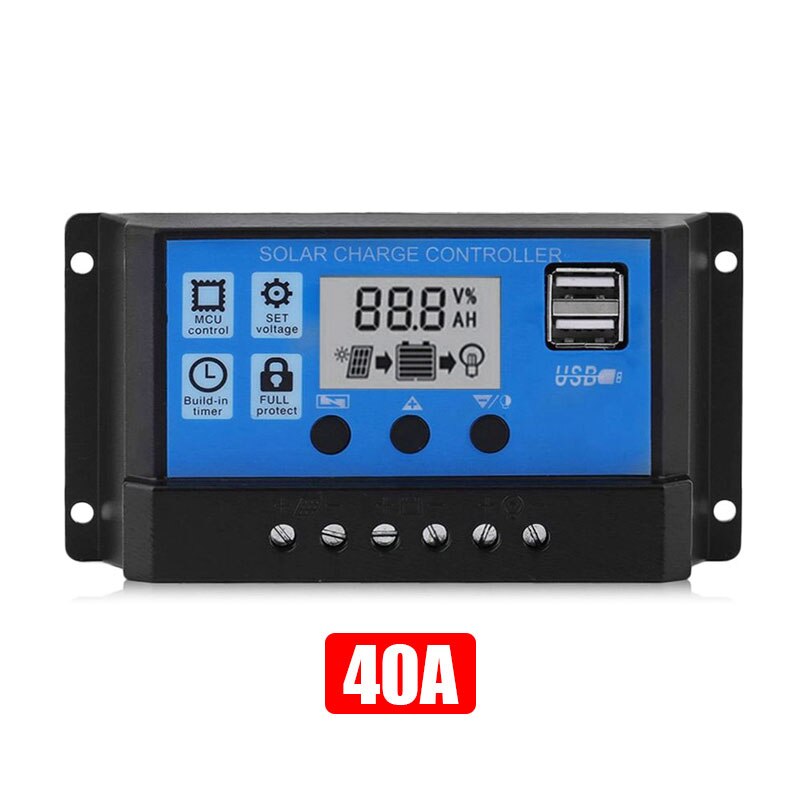 100A/50A/40A/30A/20A/10A 12V 24V Auto Solar Charge Controller PWM Controllers LCD Dual USB 5V Output Solar Panel PV Regulator: 40A
