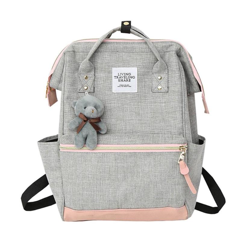 Mochila escolar feminina, 2 tamanhos, estilo coreano, de lona, para laptop, sacos de viagem: Pink / 13 Inches