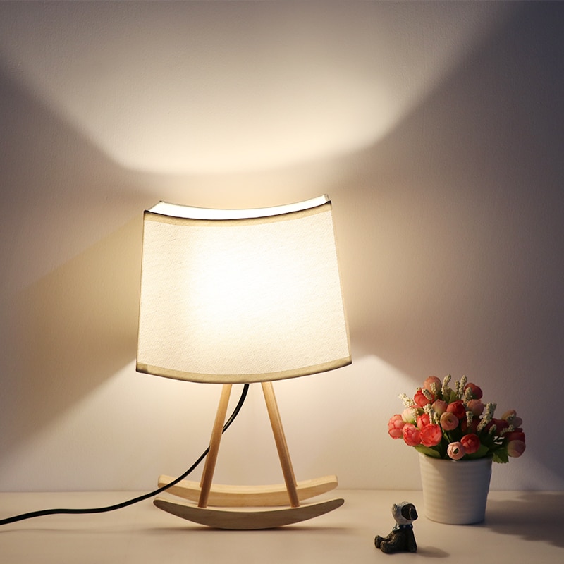 MDWELL Amerikaanse Country-stijl Creatieve Tafellamp Nachtkastje Doek Schaduw Tafel Verlichting Voor Slaapkamer Art Houten Verlichting