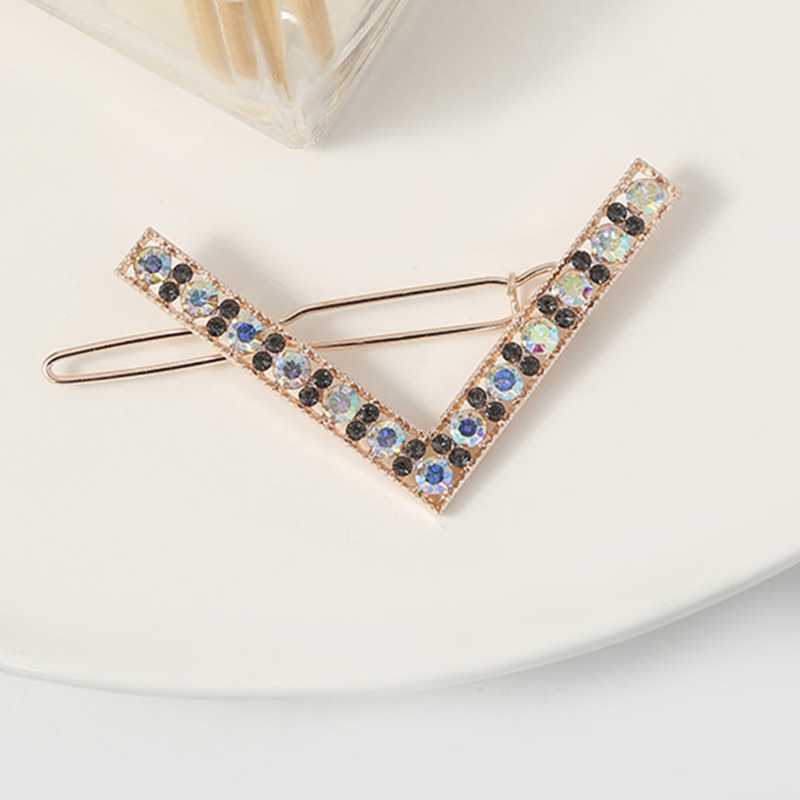 Pasador de Clip de pelo de , diadema de cristal geométrica de Metal, pasador circular con forma de V, soporte para niñas, accesorios de cabello para mujer