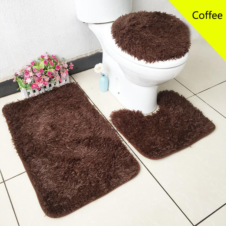 Fyjafon 3 stykke sæt toiletdæksler til badeværelse bademåtte skridsikker tæppe plys bademåtte