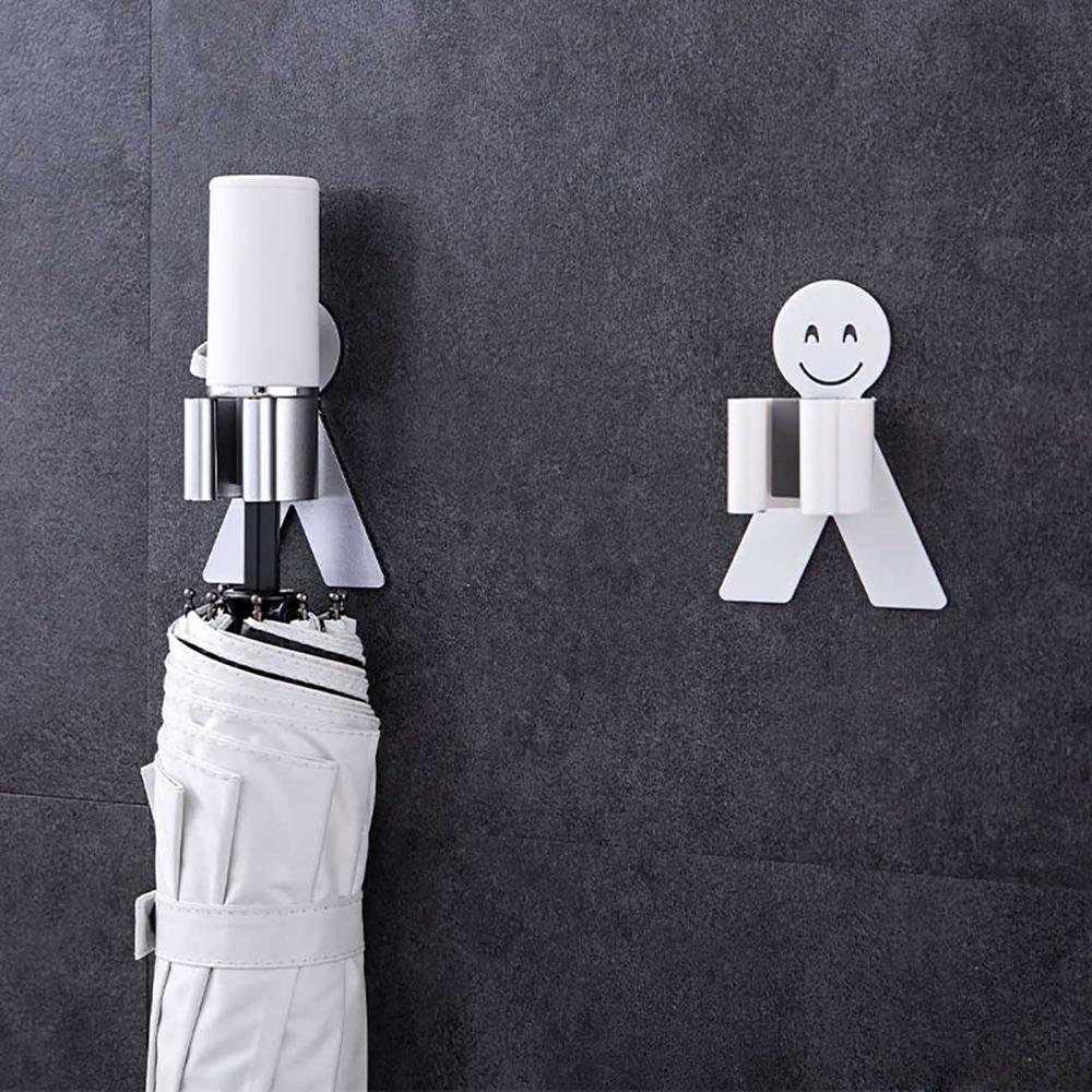 Wall Mounted Cartoon Mop Holder Broom Gripper Umbrella Hanger Hook Cooker Utensil Storage Rack Shelf Bathroom Organizer Tools