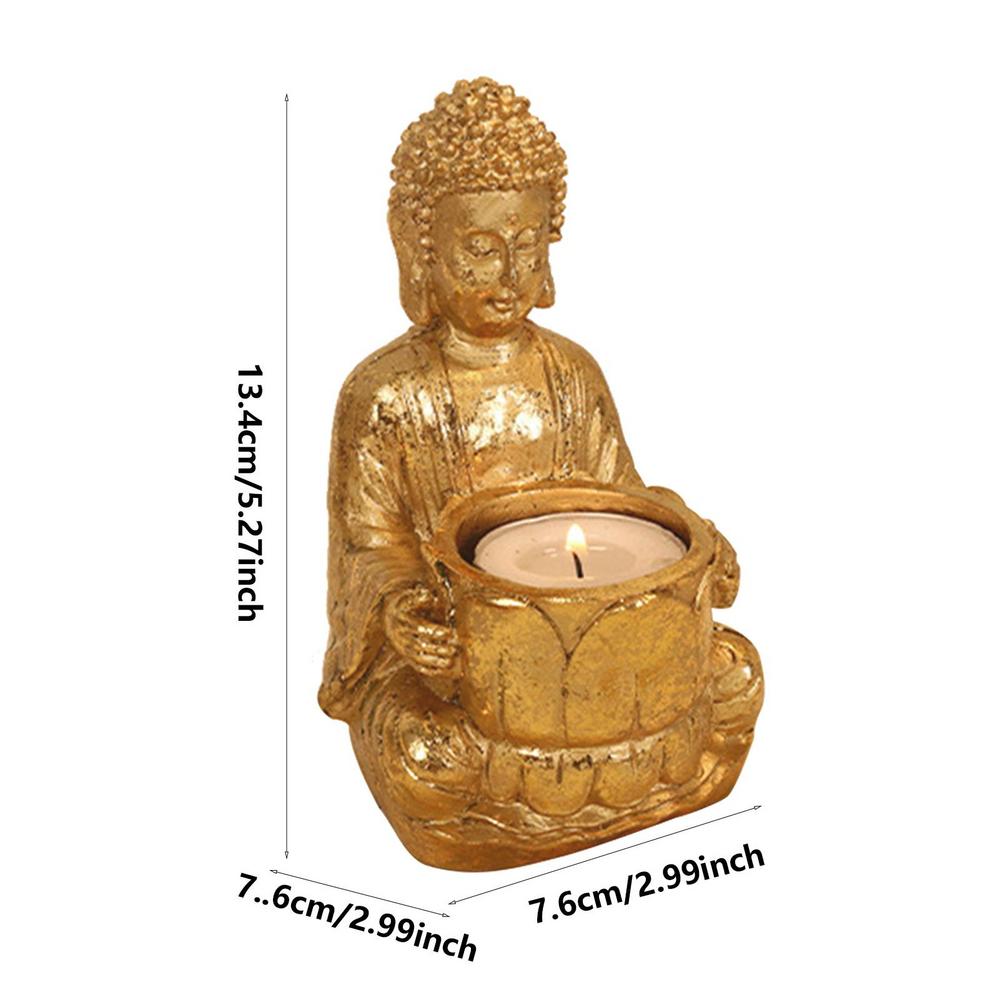 Portavelas con estatua de Buda, vela de meditación, decoración pequeña de Buda rezando, candelabro de resina meditando para el hogar, patio trasero y oficinas: Verde