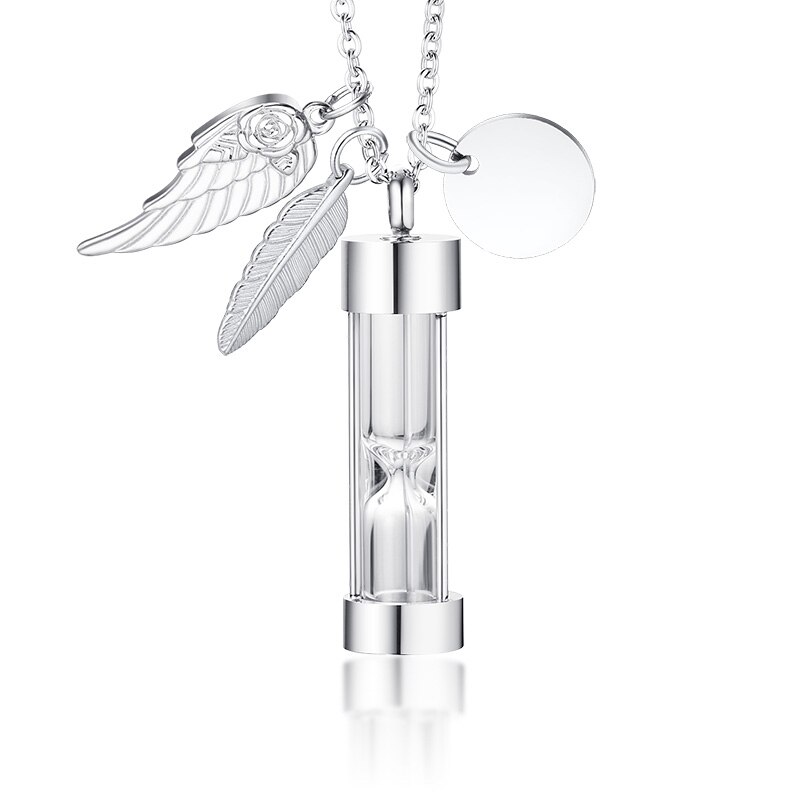 Vnox Tempo di Memoria Clessidra di Vetro Urna Cremazione Collana per Le Ceneri Gioielli Non Si Sbiadice Mai Amore Keepsake Regali con Le Ali Accessori: PN-979-3