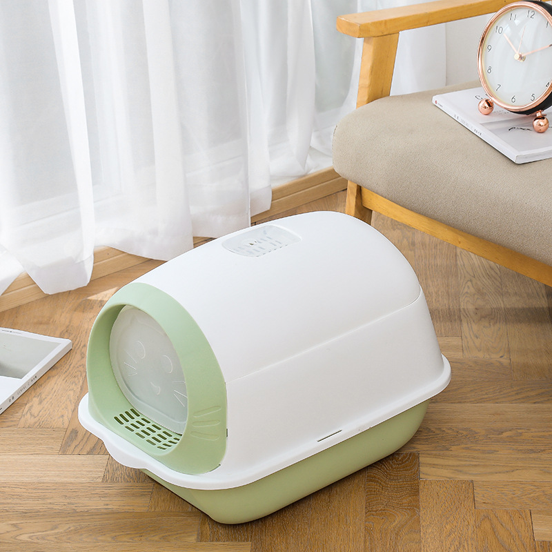 Nestor Jumbo Grote, afgesloten kattenbak; wit/lichtblauw; speciaal voor grote katten Nestor Jumbo Grote, afgesloten kattenbak; wit/lichtblauw; speciaal voor grote katten