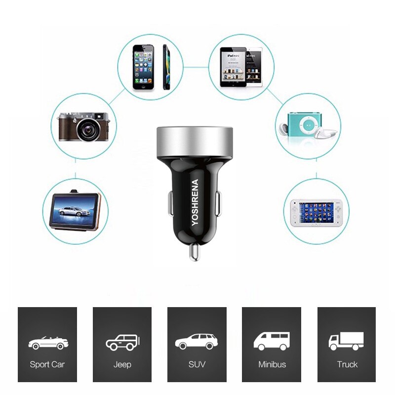 Smart USB Car Charger Phone Fast Charger Max 4.8A LED Car Adapter DUAL Ports Alloy Mobile Charger For Xiaomi iphone x lenovo z5