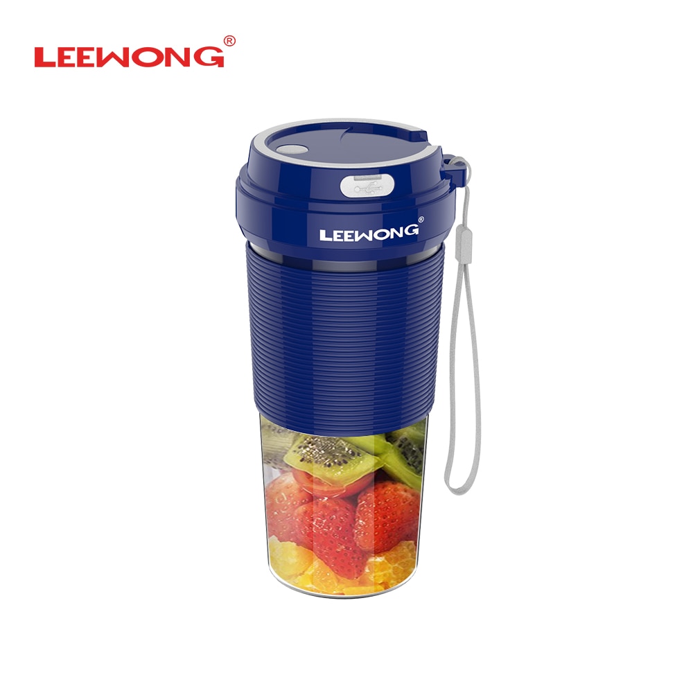 LEEWONG Portable Blender USB Mini Electric Travel Juicer Milkshake Smoothie Mixer 300ml Blue