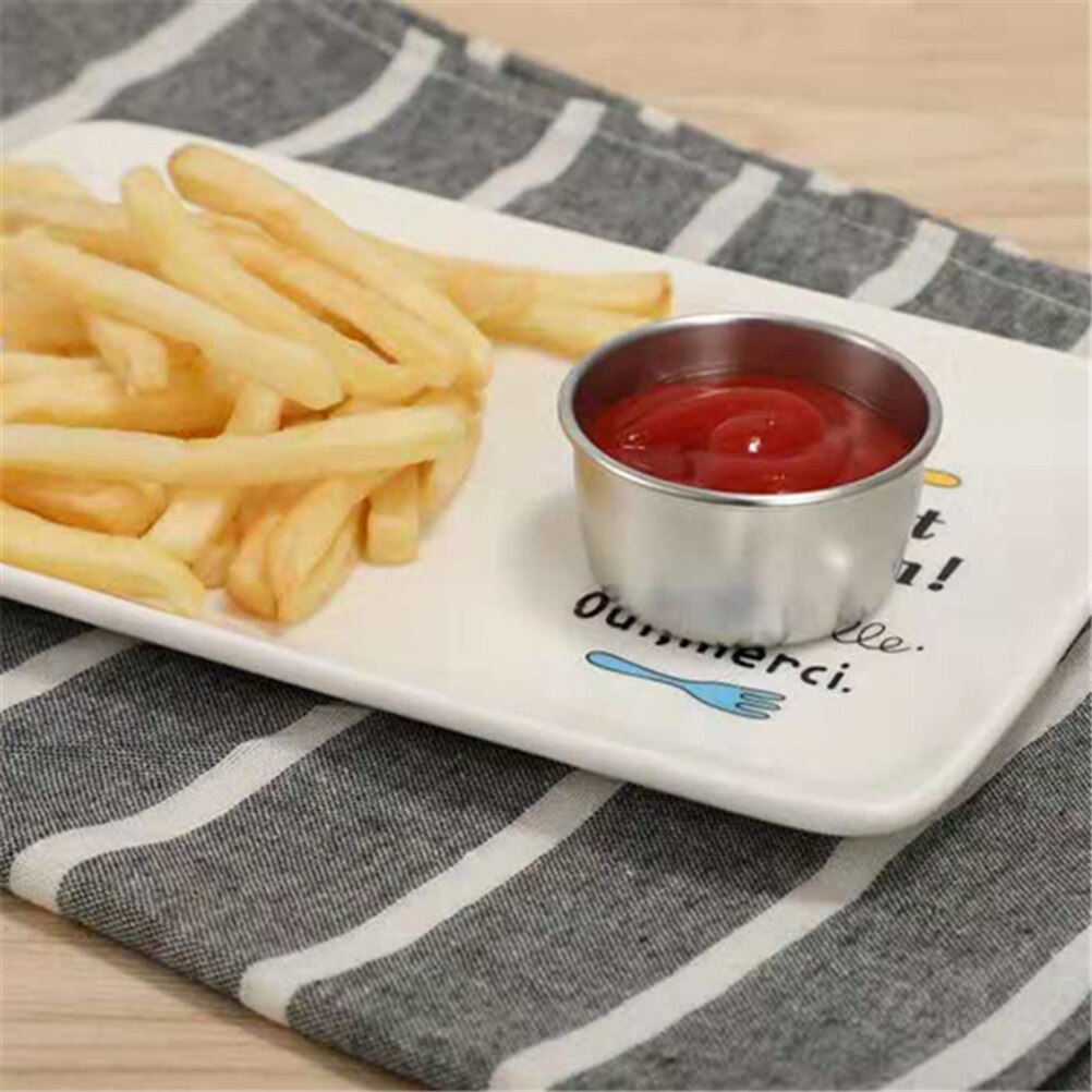 6 stk rustfritt stål saus kopper gjenbrukbare tomatsaus beholder dyppe bolle for restaurant hjemme