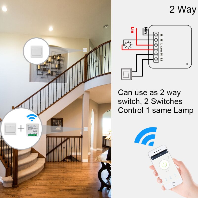 2- weg doe-het-zelf wifi slimme lichtschakelaar relaismodule smart home smart life/tuya app afstandsbediening werkt met alexa/google home