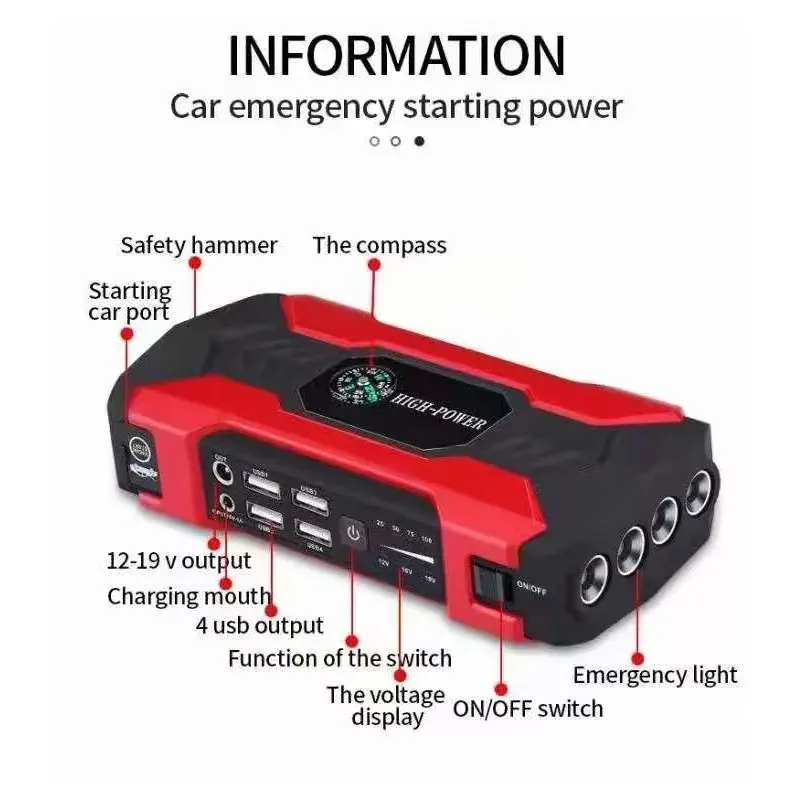 Bil jump starter start enhed batteri power bank 12 v 98000 mah jumpstarter auto buster nødforstærker bil oplader start start
