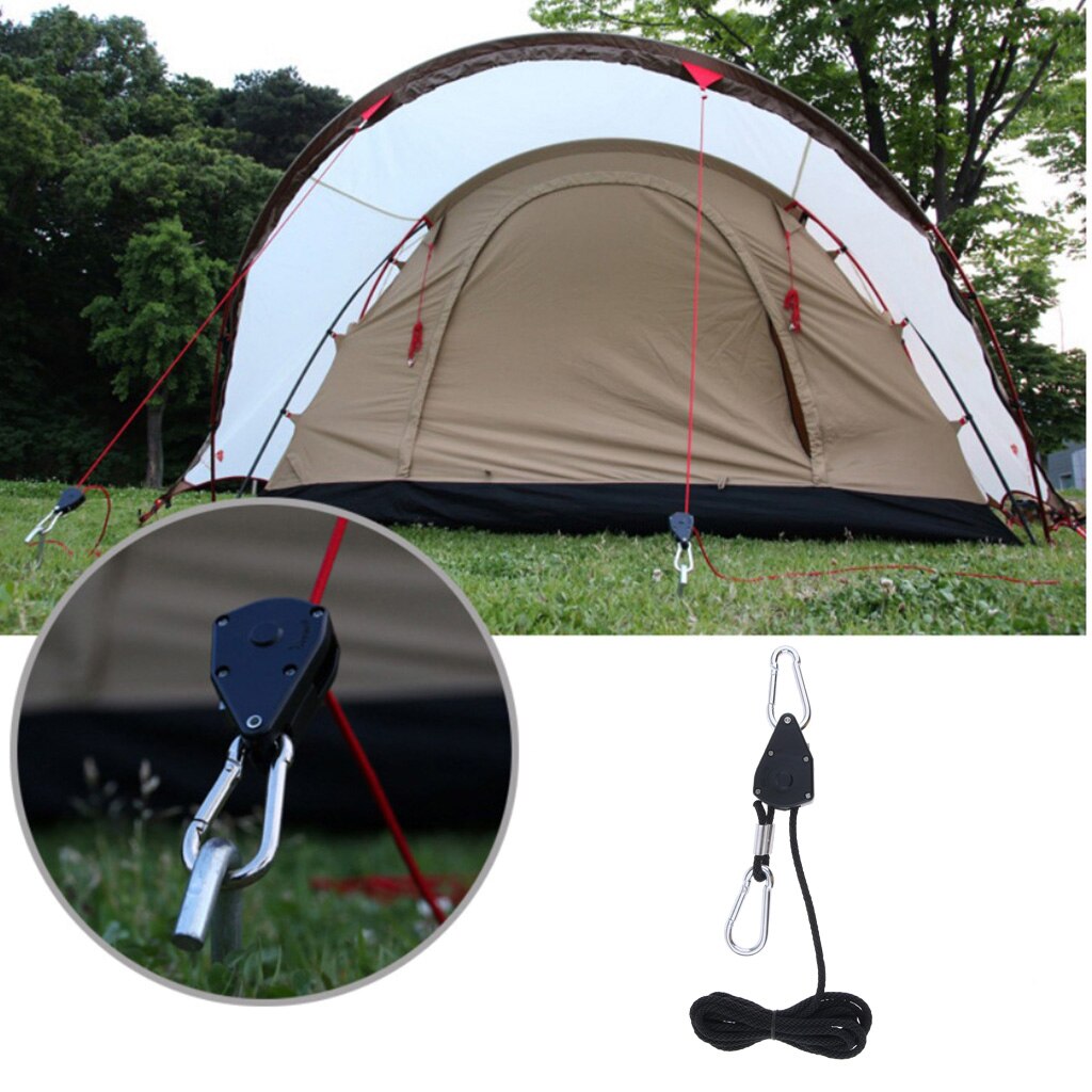 Multipurpose Camping Tent Rope Pulley Ratchet Hangers with Carabiner Buckle