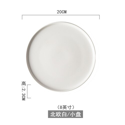Nordic Servies Keramische Plaat Creatieve Persoonlijkheid Matte Glazuur Westerse Voedsel Plaat Ontbijt Plaat Salade Grote Steak Plaat: 8 inch White