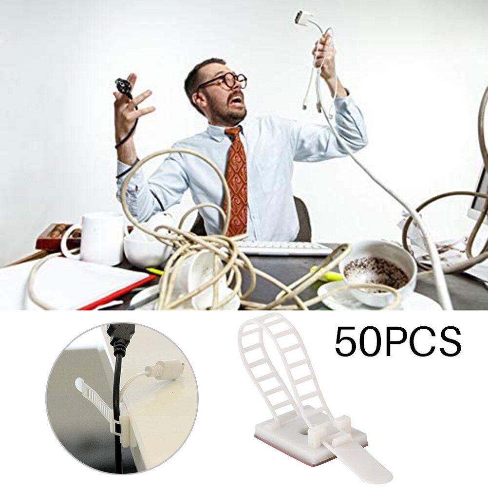 50 stk / pakke fast styringsbøjle multifunktionelt trådklemme selvklæbende kabelklips justerbar hjemme elektrisk organisator slips