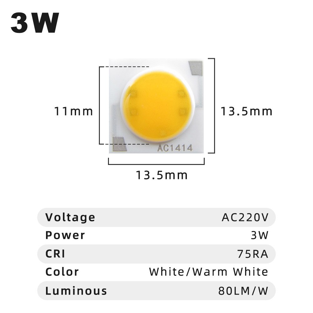 10 Stks/partij 3W 5W 7W 9W 12W 15W USB-HID AC220V Cob Led Chips AC1414 AC1917 Oppervlak Lichtbron Led Kralen Voor Spotlight Downlight: 3W-AC1414 / Natural White
