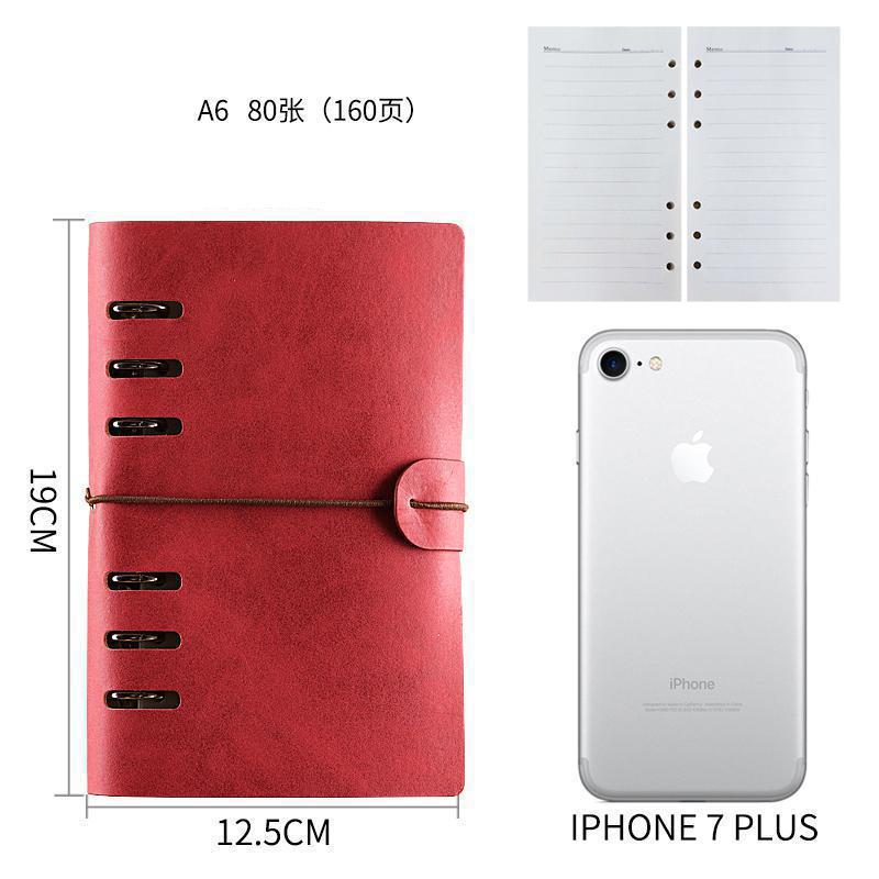 A6 Spiral Coil Binder Planner Travel Notebook Pu Leather Diary Agenda Office Business Bandage Diary Notebook School Supplies: A6-Red -Line