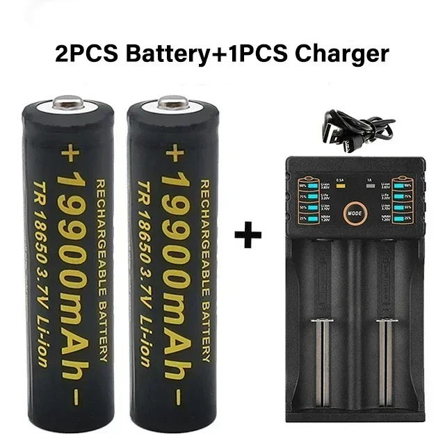100% 18650 Lithium Batteries Flashlight 18650 Rechargeable-Battery 3.7V 19900 Mah for Flashlight +201 charger: WHITE