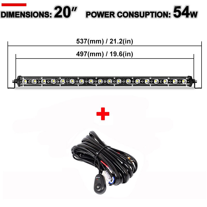 Arnés de cableado para Barra de luz LED todoterreno, Kit de interruptor de Cable para 300w, 240w, 200w, 180w, 150w, 120w, 72w, 4, 12, 20, 22, 32, 42 y 52 pulgadas: wire and 54W Flood
