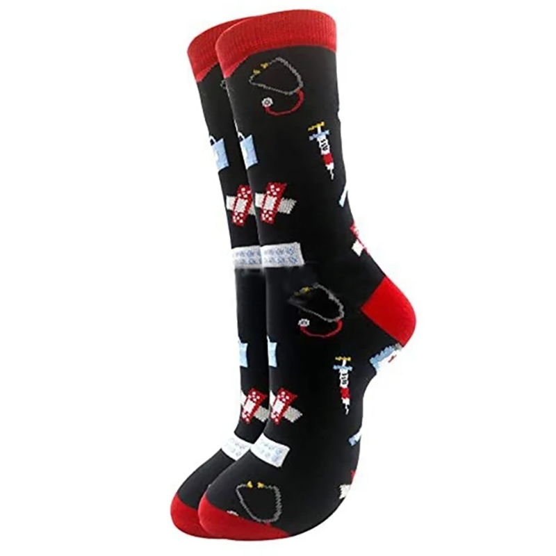 Doctor Nurse Print Greys Anatomy Cotton Socks Casual Breathable Soft Funny Novelty Middle Tube Sock For Friends: Red