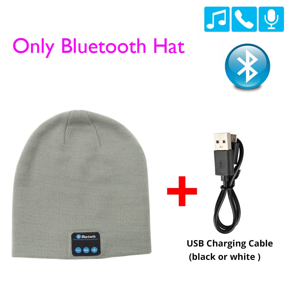 Bluetooth Headphone Winter Hat Warm Beanie Music Cap With Gloves Wireless Bluetooth Earphone Speaker With Mic Sport Hat Headset: Only Grey Hat