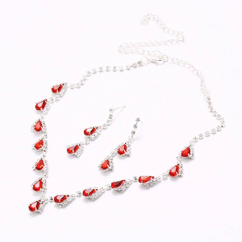 TREAZY – ensemble de bijoux de mariée, collier ras du cou, boucles d&#39;oreilles, goutte d&#39;eau, cristal rouge , ensemble de bijoux de demoiselle d&#39;honneur, fête de mariage