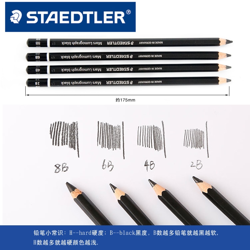Staedtler Ergosoft Matita Da Colorare Nero Barile Marte Staedtler Lumograph Disegno e Schizzi Matite HB 2B 4B 6B 7B 8B 12 pz