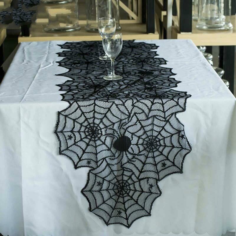 45x183cm Halloween Spider Web Table Runner Black Lace Tablecloth Halloween Table Decor Festival Party Supplies