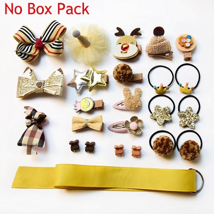 18/24 Stks/set Baby Haar Clips Haarband Bows Baby Girl Haaraccessoires Hoofdband Meisjes Chiffon Cartoon Haarspeldjes Elastische Haar band: 24 Pcs-light yellow