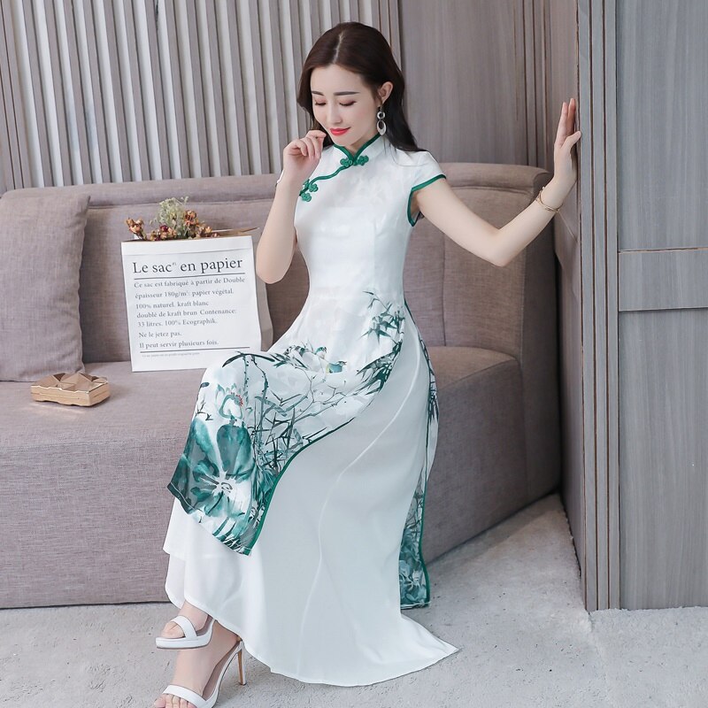 Jurken Zomer Zwart Chinese Oosterse Jurk Cheongsam Traditionele Chinese Jurk Qipao Mode Ao Dai Vietnam Jurk 10232