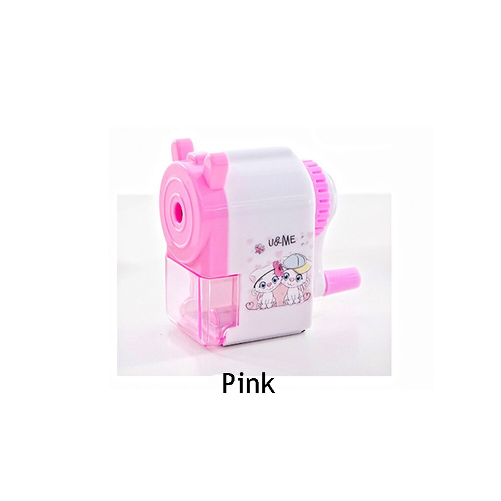 Afilador de accesorios mecánicos de manivela de estilo coreano, sacapuntas creativos con estampado de dibujos animados para estudiantes, para útiles escolares para niños: Rosa