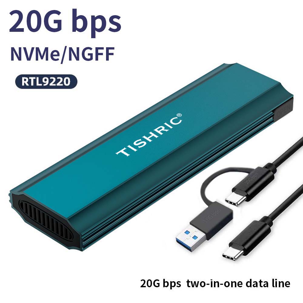 TISHRIC 1.8inch SSD Case Nvme to USB/Type C M.2 Enclosure NVME/NGFF Dual Protocol External Case Support 20Gbps SSD for PC Laptop: SKY BLUE