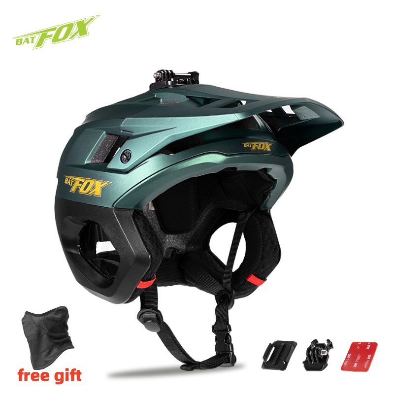 BATFOX 3/4 casco MTB todoterreno bicicleta ciclismo deportes carreras cuesta abajo casco de seguridad casco para hombres casco de ciclismo: l / Verde militar