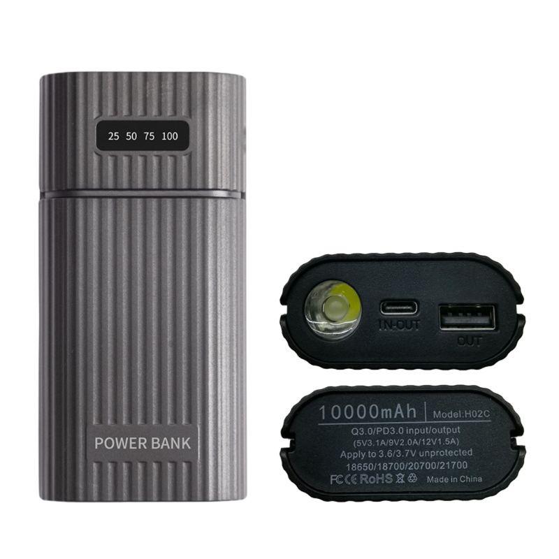 2x 18650 -21700- akku-diy-powerbank mit  qc3.0 usb-anschlüssen und typ-c-ein- und -ausgang zum laden von smartphones und tablets