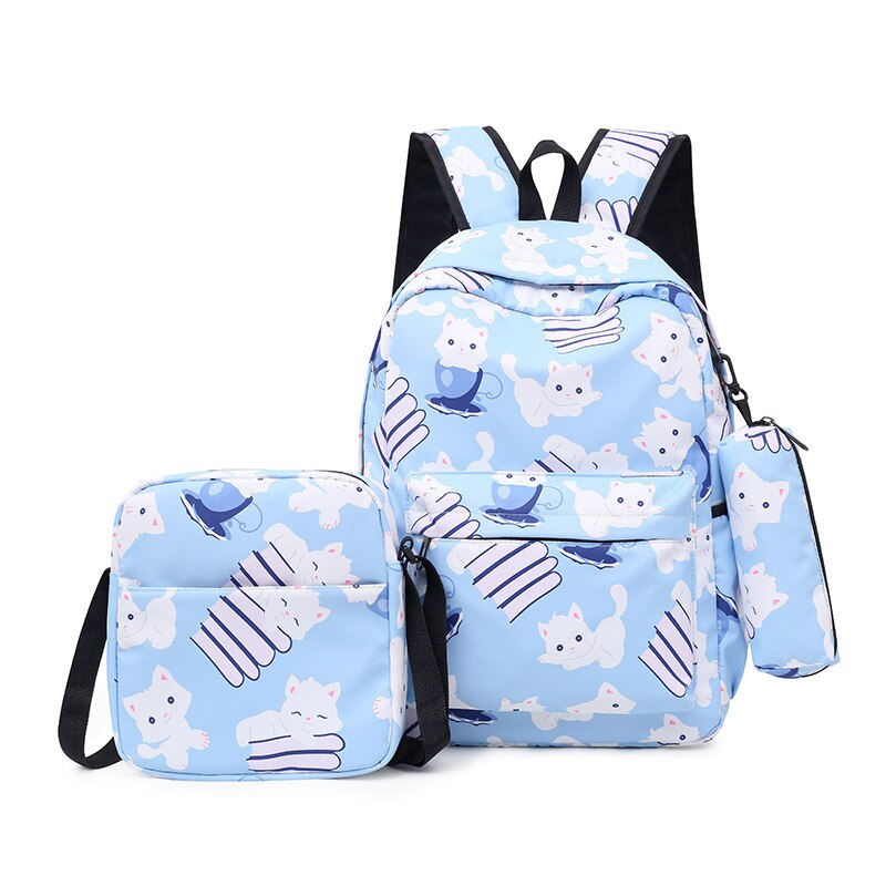 3pcs/set Male backpacks high school bags for women boys one shoulder big student travel bag men school backpack mochila: cat