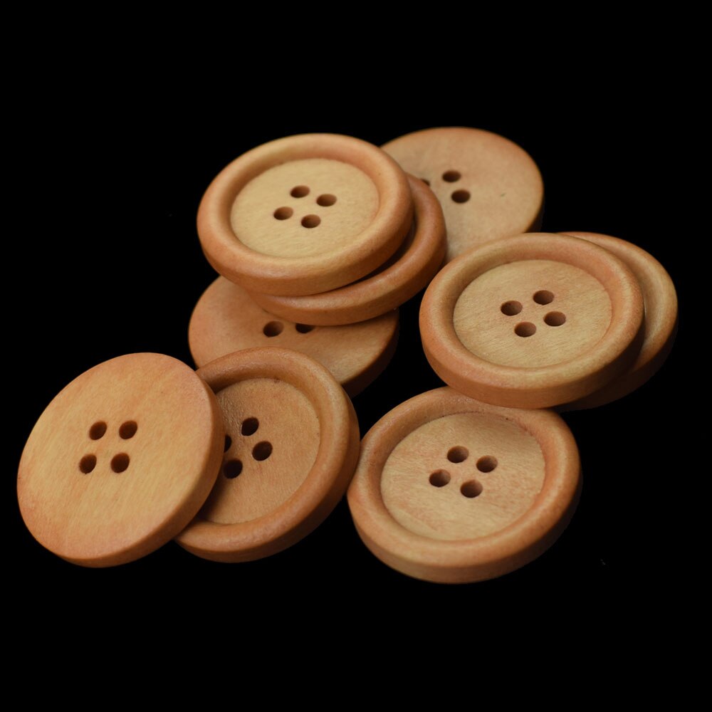 30Pcs 25Mm 4 Gaten Ronde Hout Hand Naaien Knoppen Voor Kinderkleding Scrapbooking Decoratieve Houten Botones Handwerk Accessoires