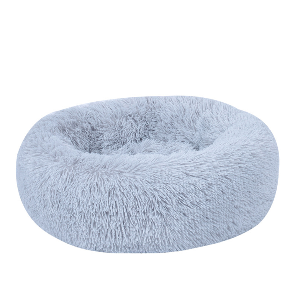 Hundeseng varm kat kennel vaskbart kæledyr blød kat hund pude varm indendørs rund pude lille og mellem hund kunstig pels hundehus 5: Grå / 39cm