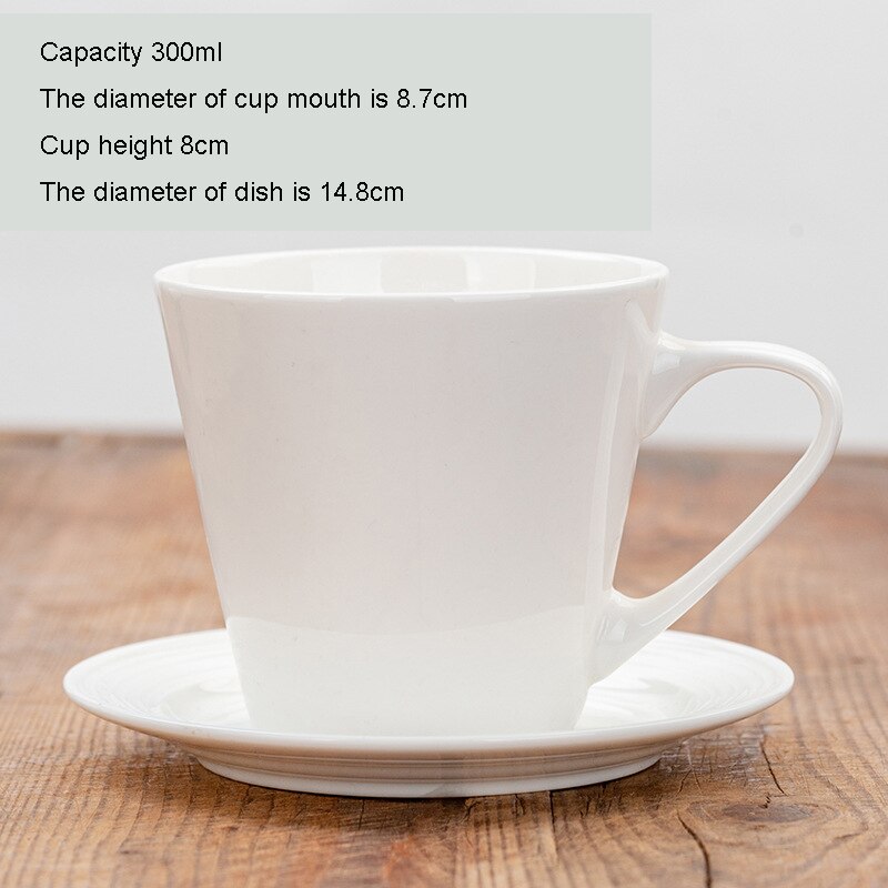 Tasse à café en porcelaine en céramique, os blanc pur, tasses de Latte nordique simples, fantaisie créative, thé de l'après-midi, café, tasse et soucoupe, cuillère: 300ml 8.7cm diameter