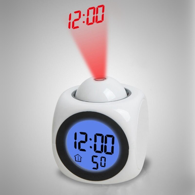 USB Digitale Projektion Wecker nasser Bahnhof Temperatur Schreibtisch Zeit Datum Anzeige Projektor Kalender aufwachen hoch Tisch LED Uhr: Stil A Weiß1