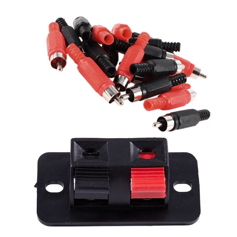 20Pcs 2 Way Stereo Speaker Plate Terminal Strip Push Connector Block &amp; 20 Pcs Black Red Solder RCA Male Plug Audio Video Adapter