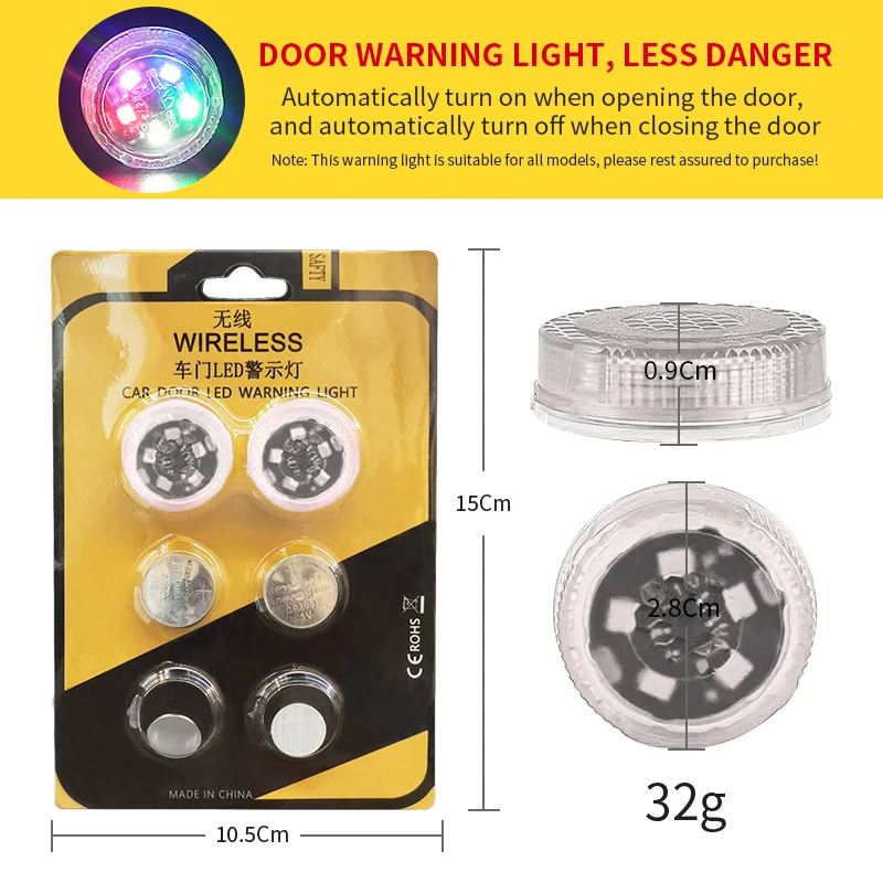 Universal- Auto LED Tür Warnleuchte verdrahtungsfreie Modifikation Sicherheit Anti-Kollisions-Anti-Gehwegleuchten Blitzsensor Licht: RGB