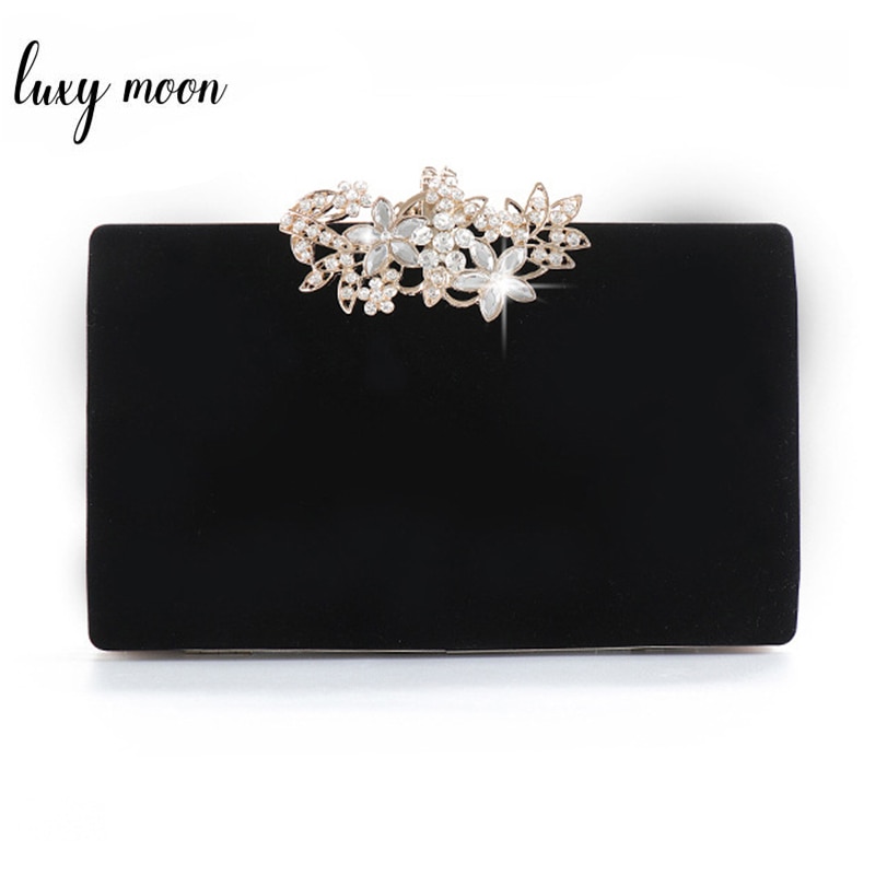 Pochette de soirée pour femmes sac de fête noir pochette sac à main exquis diamant fleur serrure sac de mariage velours sac à main sac à bandoulière ZD1281