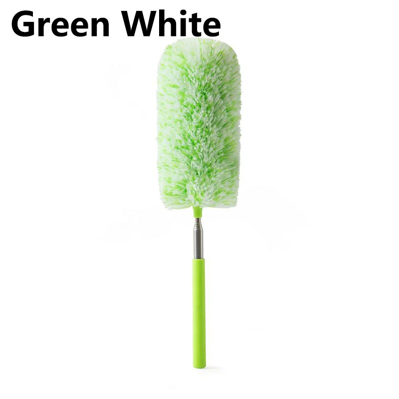 Retractable dusting duster Microfiber dust sweeping retractable feather duster Cleaning sweeping duster: Green White