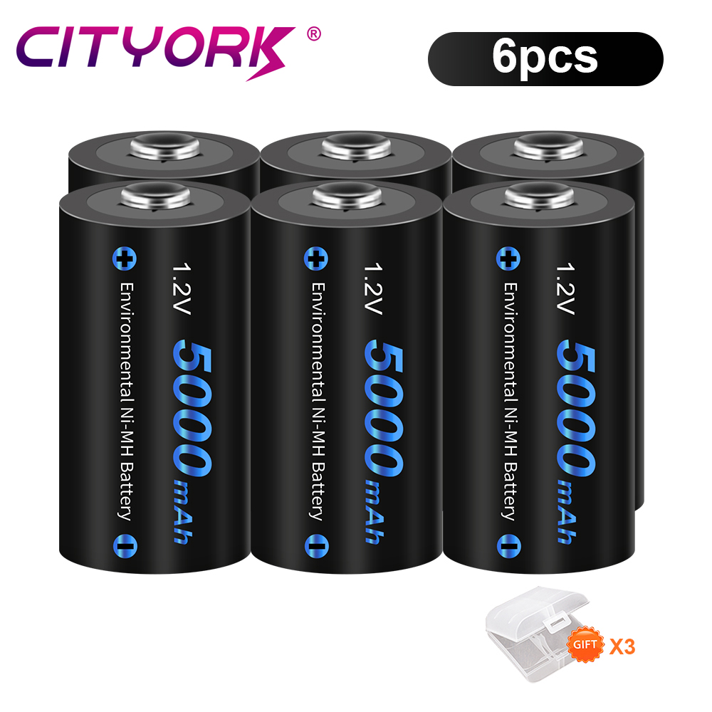 CITYORK 5000mAh C Size Rechargeable Battery 1.2V R14 LR14 NIMH C Battery Batteries With 9V 1.2V AA AAA C D NIMH Battery Charger: Blue
