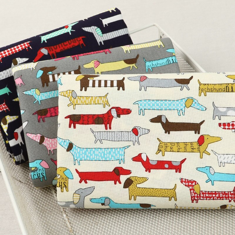 45Cm * 110Cm/Stuk, Cartoon Teckel Hond Katoen Hennep Afdrukken Doek, Kleding Verspreid, gordijn Marionet Stof, Diy Handgemaakte Materiaal