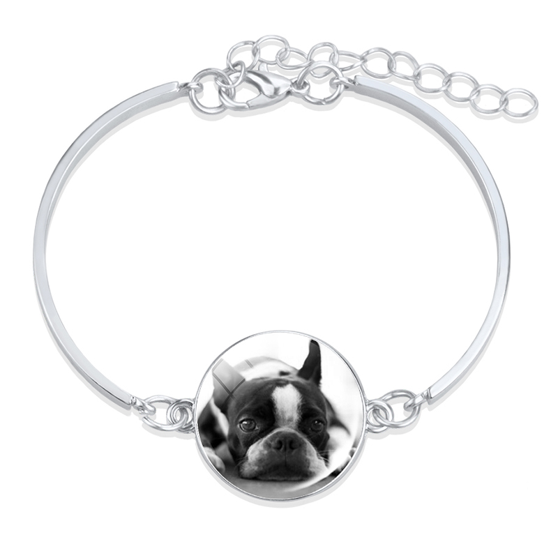 1pc Bulldog de Metal de Color plata Pulsera Retro Animal perro Cabochon de vidrio de bisutería con de barras brazalete de las mujeres accesorios: 14